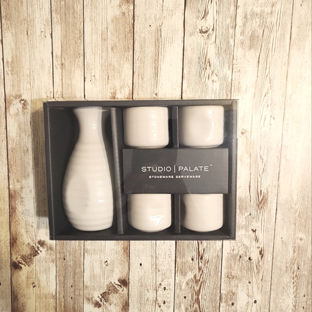 Studio Palate 5 Piece Stoneware Serveware Sake Set - Minimalist White Decor